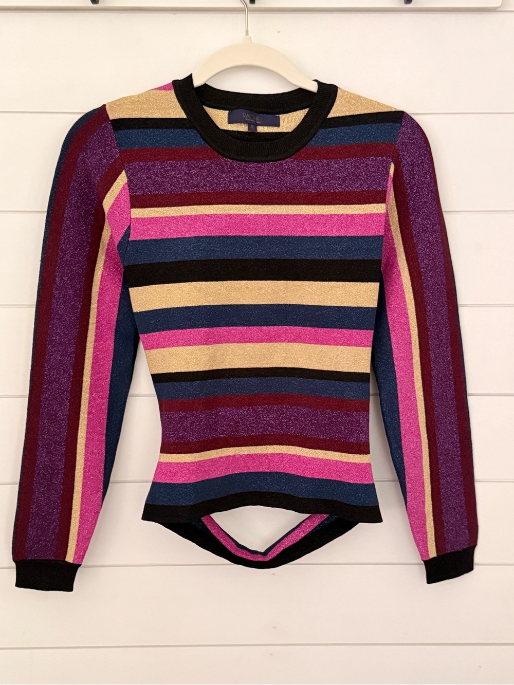 RACHEL Rachel Roy Veda Stripe Strappy Back Sweater Shimmer Retro Size M - Picture 3 of 6